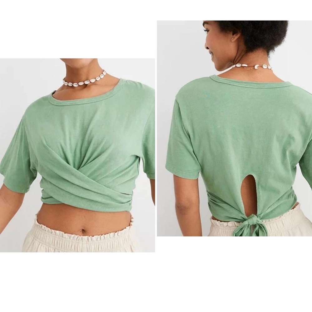 BNWT Aerie Twist Front Tie Keyhole Back Cropped Top-Green